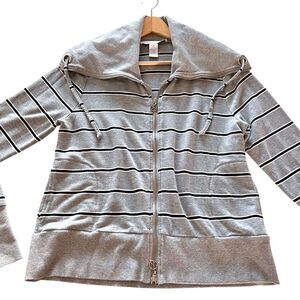 Andrea Jovine Weekend Gray Striped Zip-Up Hoodie Sweatshirt
